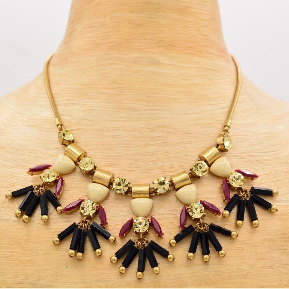 Ann Taylor Collar Brulee Necklace Maroon Black Crytsal Crystal Cabochon BinI